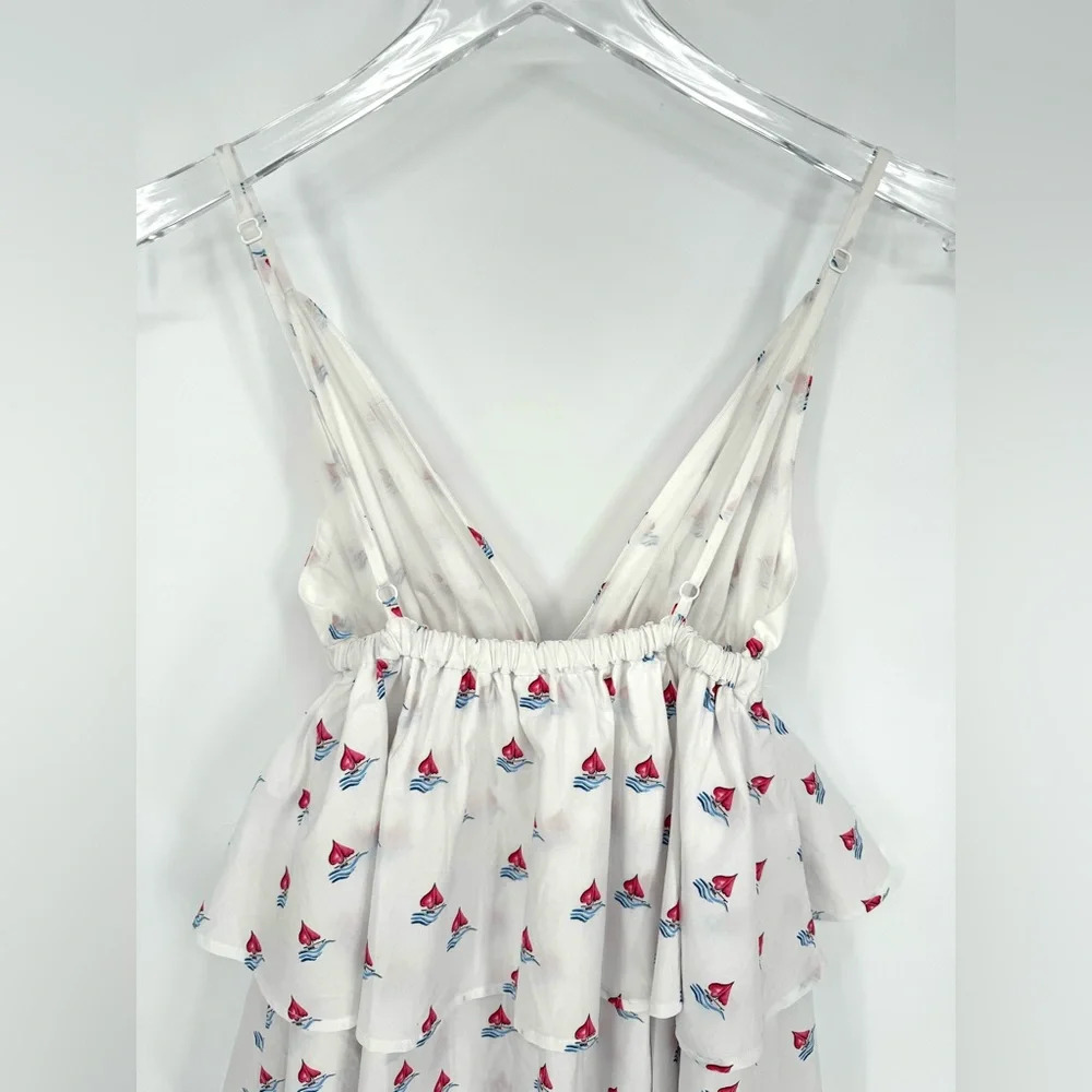 Hill House The Gigi Mini Tiered Ruffle Dress XS Love Boats Cotton White Summer - Picture 5 of 11